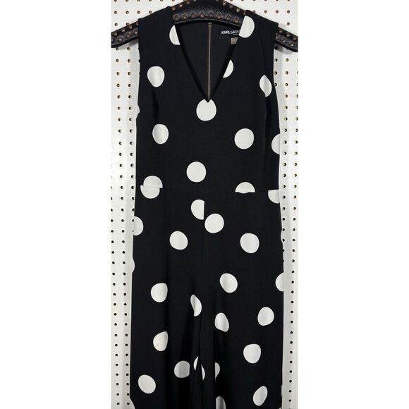 Karl Lagerfeld tie around waist polka dot jumpsuit size 2 - Picture 5 of 10